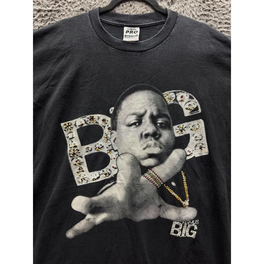 Vintage Pro Max Rhinestone Notorious B.I.G. Graphic T-Shirt Black Size 3XL Tall